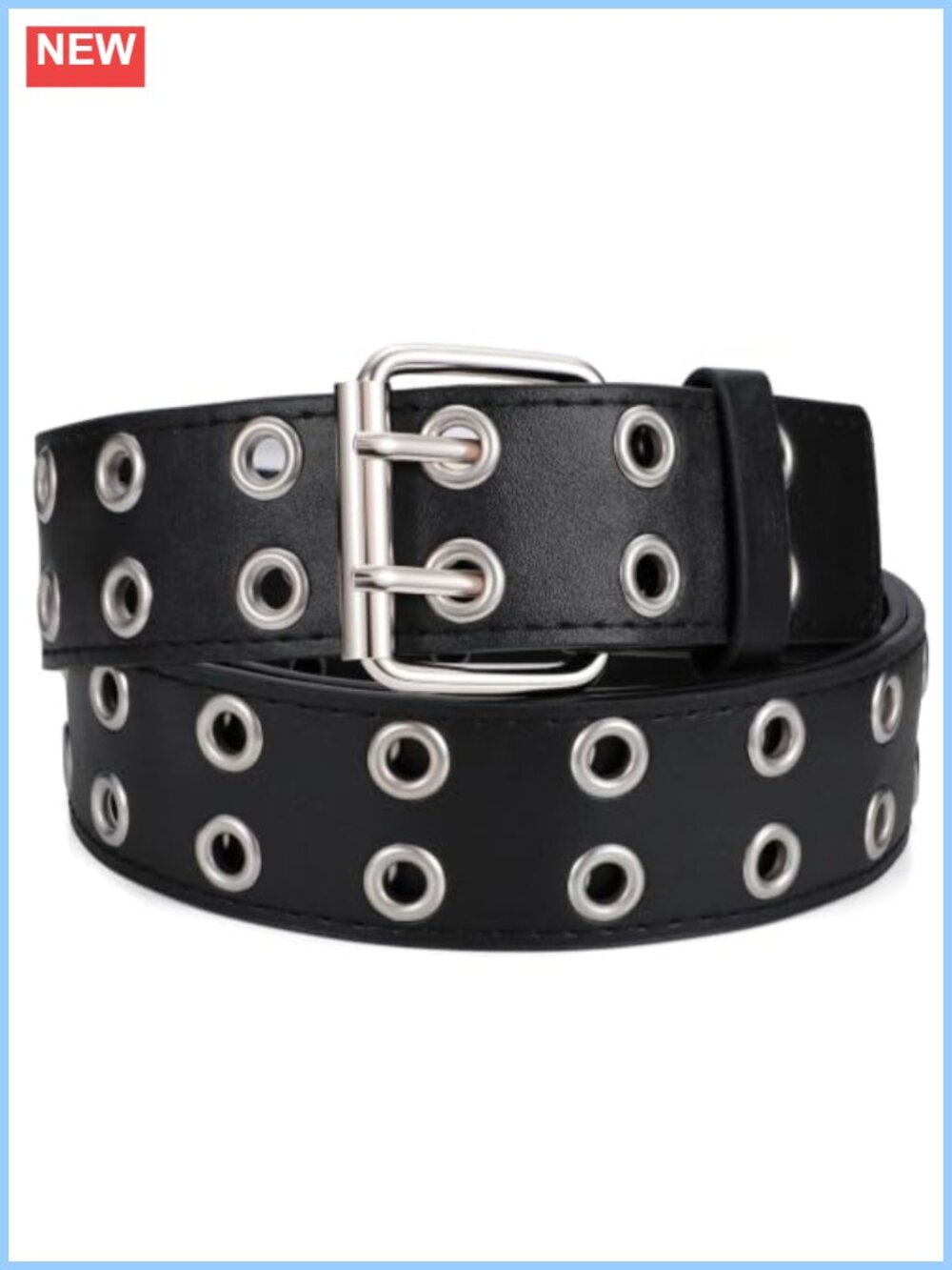 Women's Studded Double Grommet Faux Leather Belt Punk Y2K Adjustable